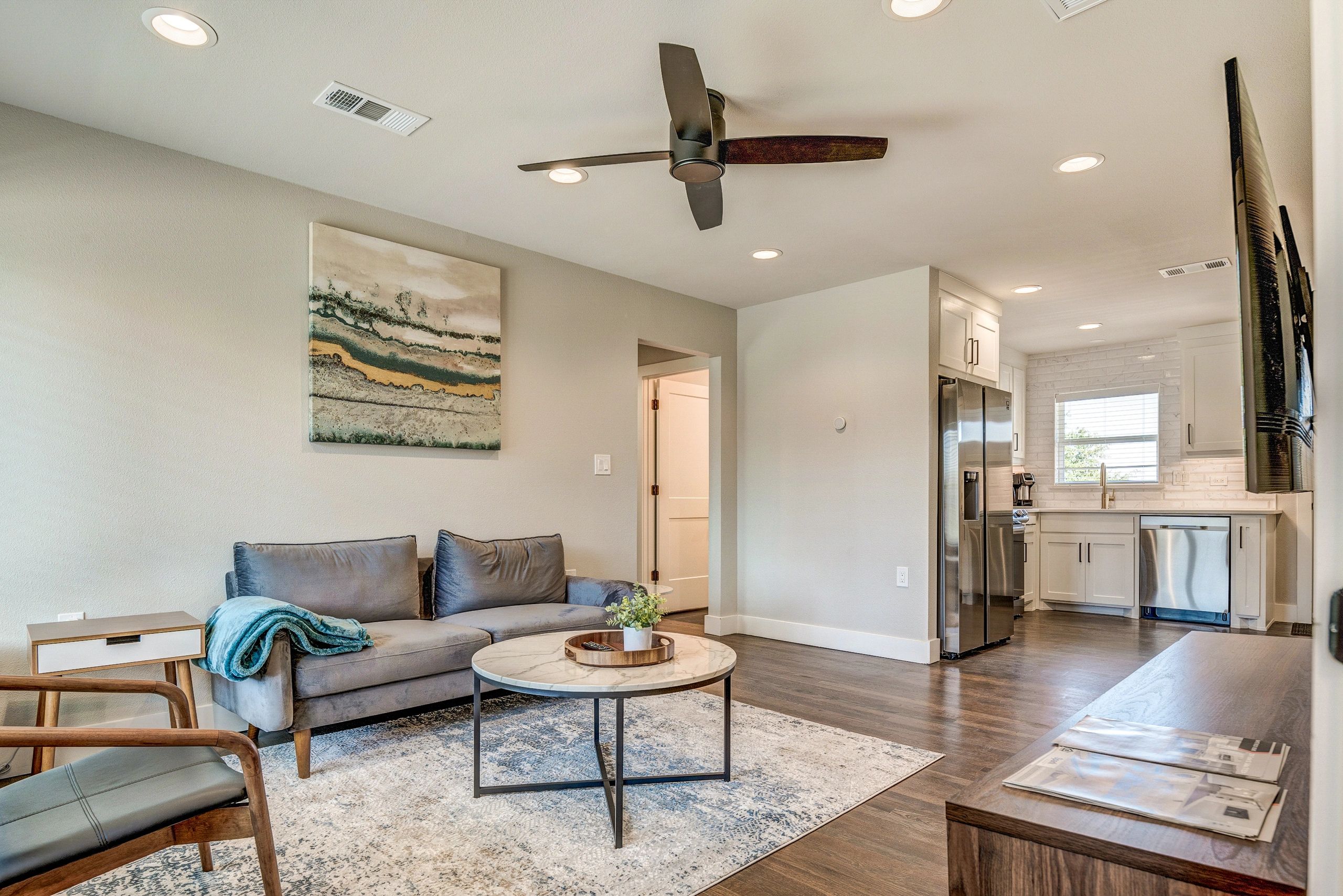 Modern furnished kitchen and dining area